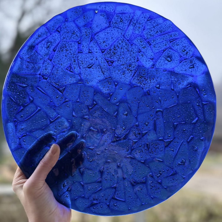 Dekoracja wisząca. Kobaltowe szklane koło 30cm.