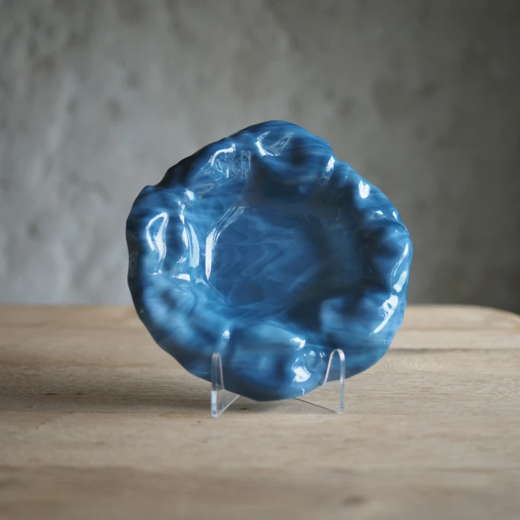 Patera szklana FUNDI - Sodalit, niebiesko-kremowa, 18cm