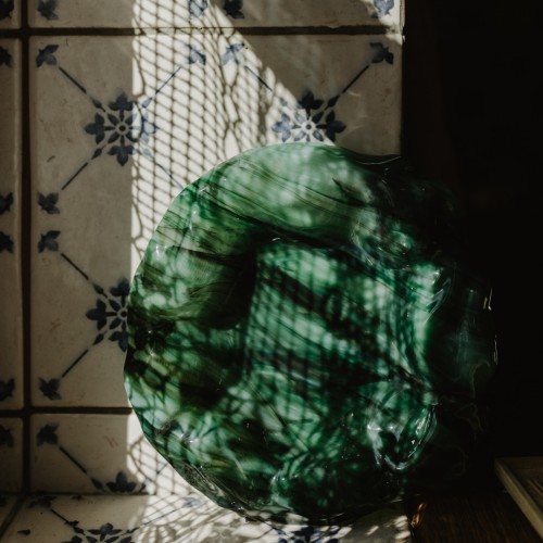 Patera szklana FUNDI - Malachit, czarno-zielona, 18cm