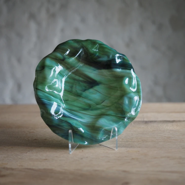Patera szklana FUNDI - Malachit, czarno-zielona, 18cm